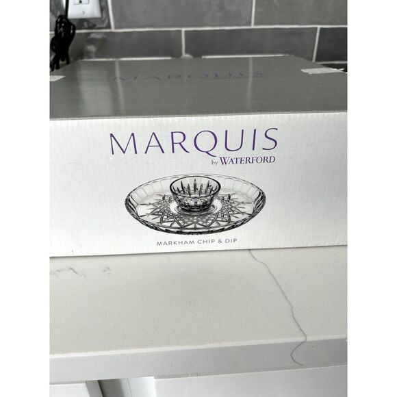 NIB Waterford Marquis Markham Chip & Dip Lead Crystal Serving Plate & Bowl - Picture 16 of 16